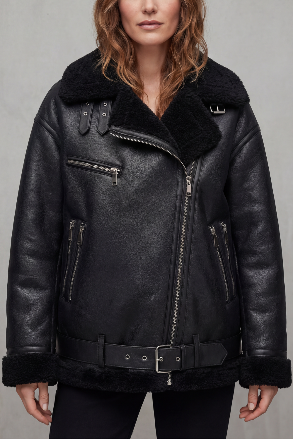 Dames oversized aviator jack met zachte teddykraag