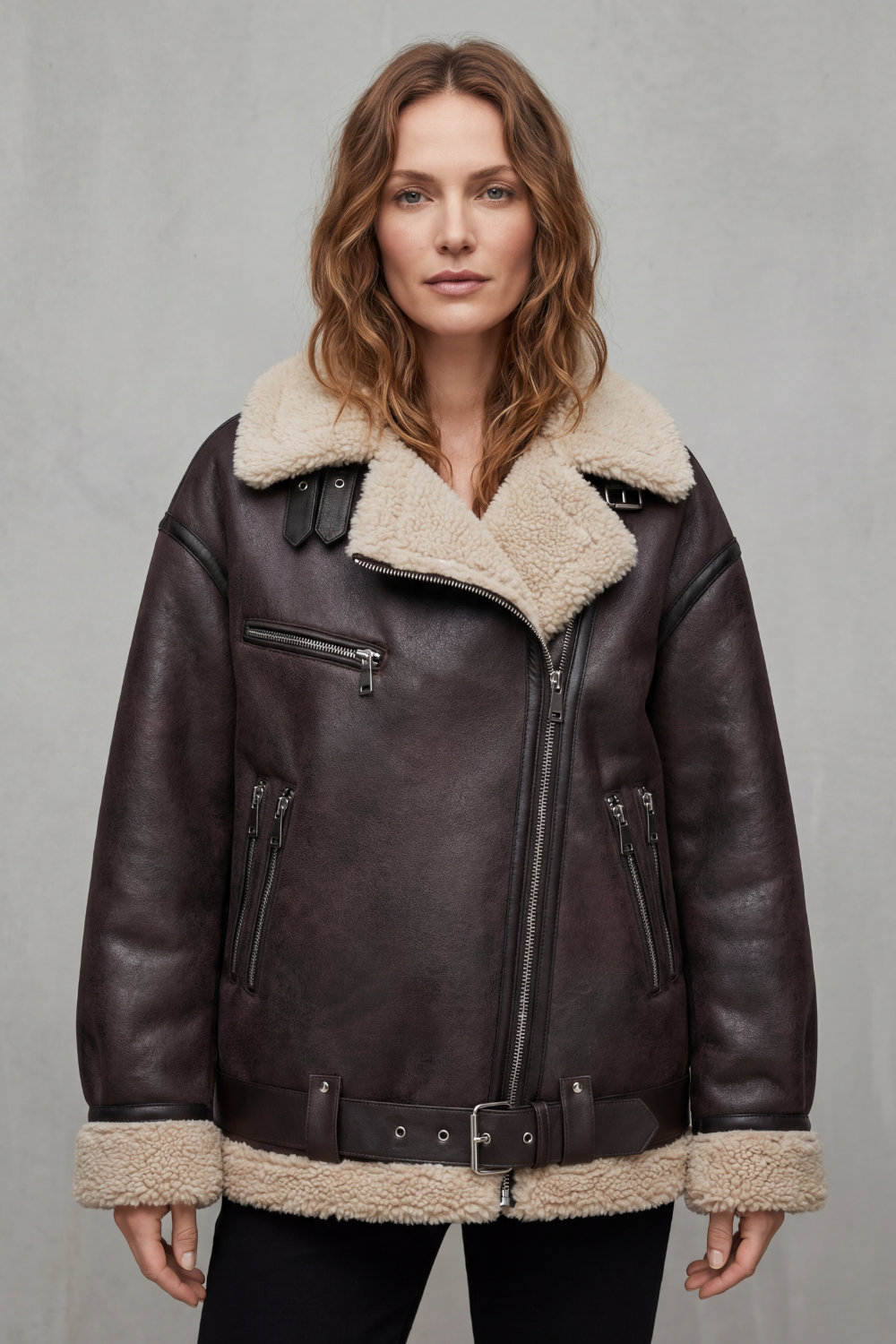 Dames oversized aviator jack met zachte teddykraag