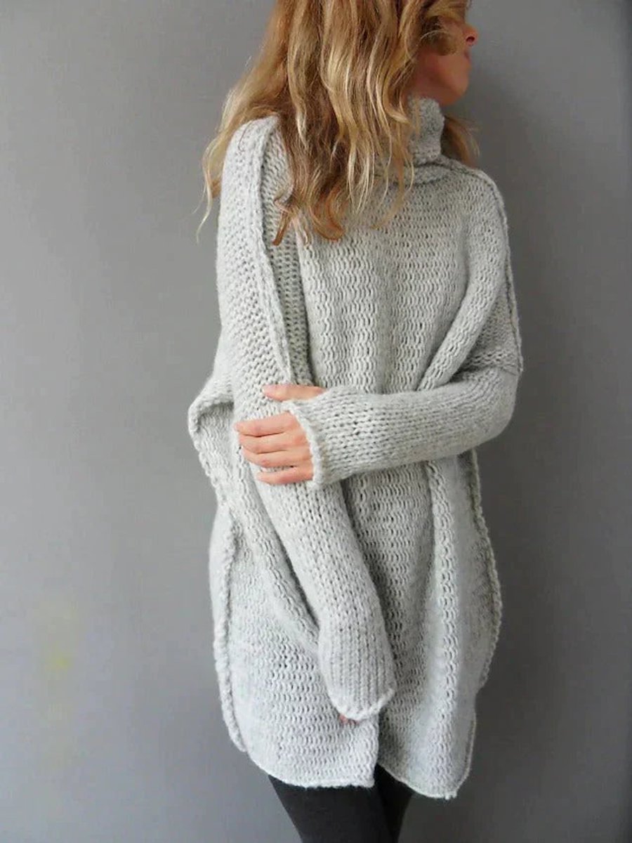 Dames oversized grofgebreide coltrui met rolkraag