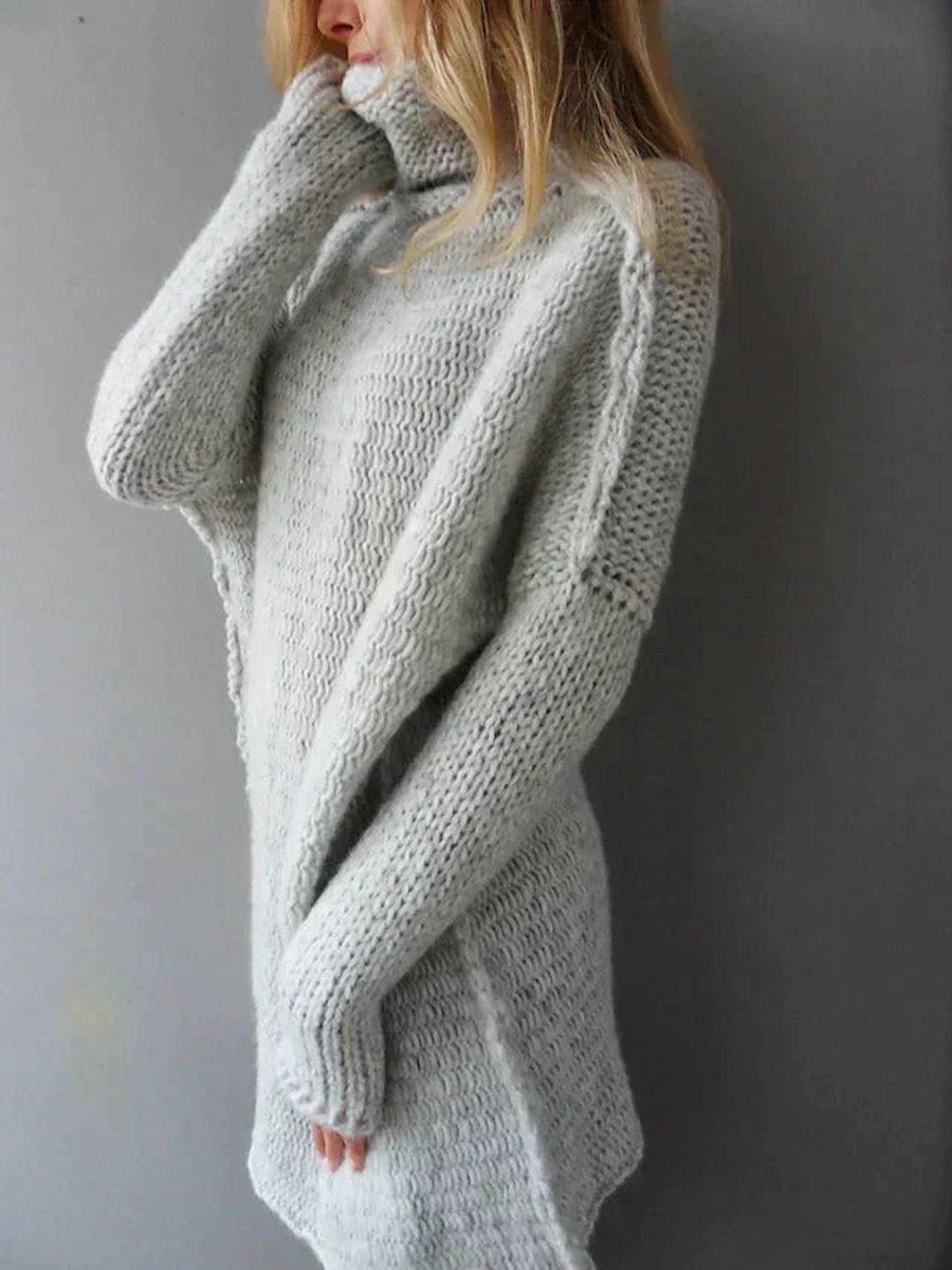 Dames oversized grofgebreide coltrui met rolkraag