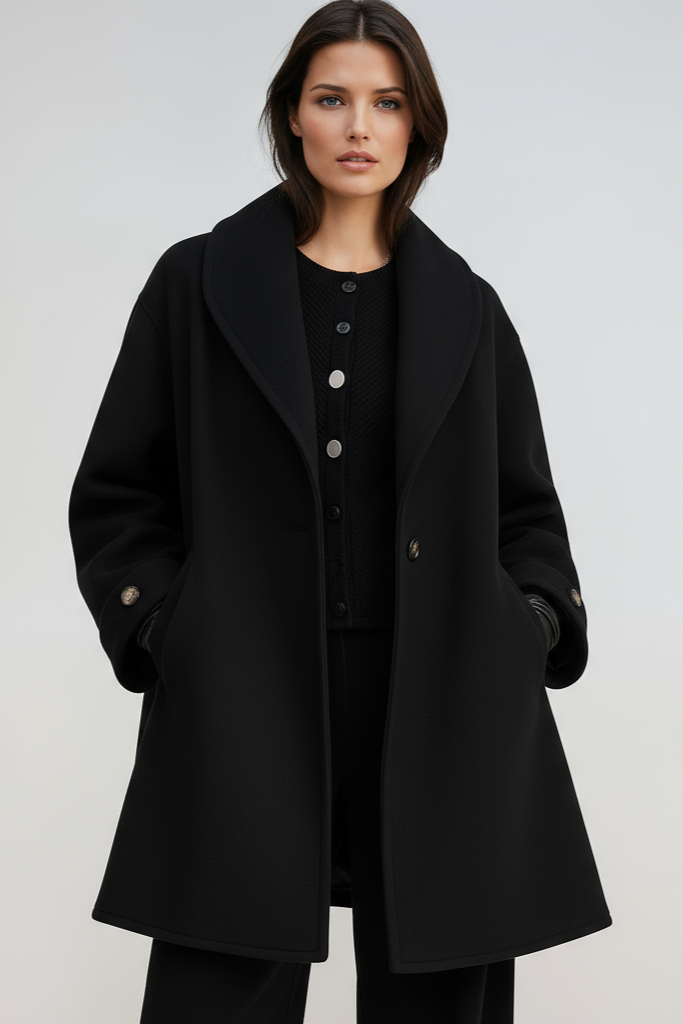 Dames oversized lange winterjas met brede kraag