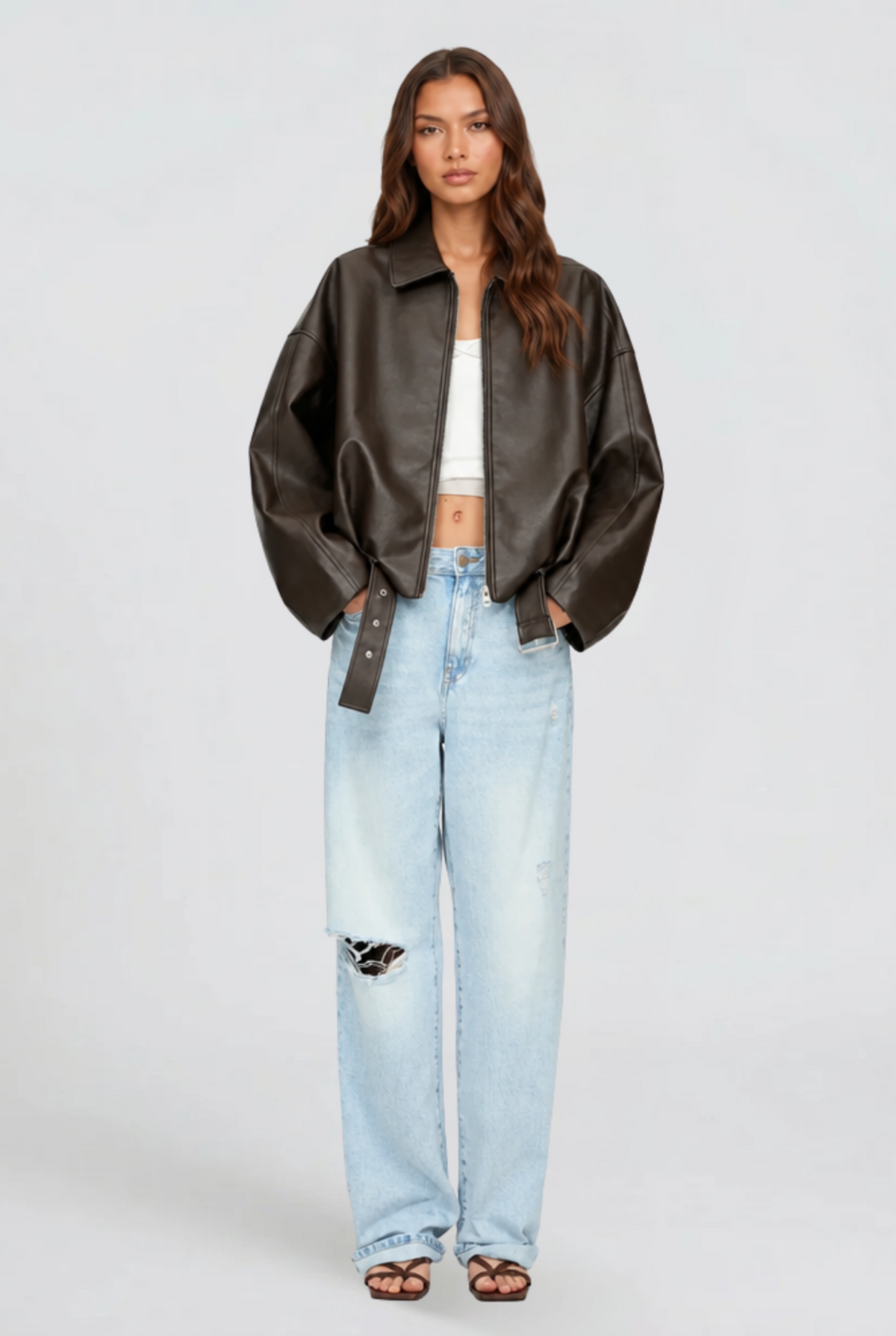 Dames oversized leatherlook bomberjack met ritssluiting