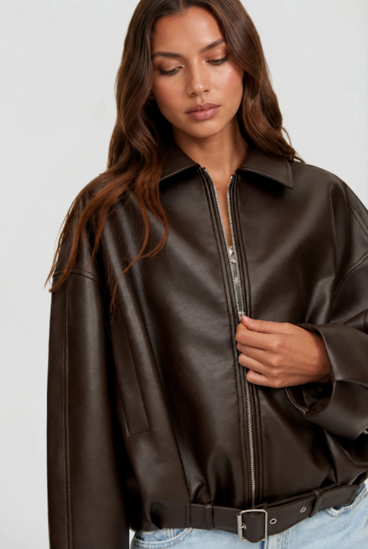 Dames oversized leatherlook bomberjack met ritssluiting