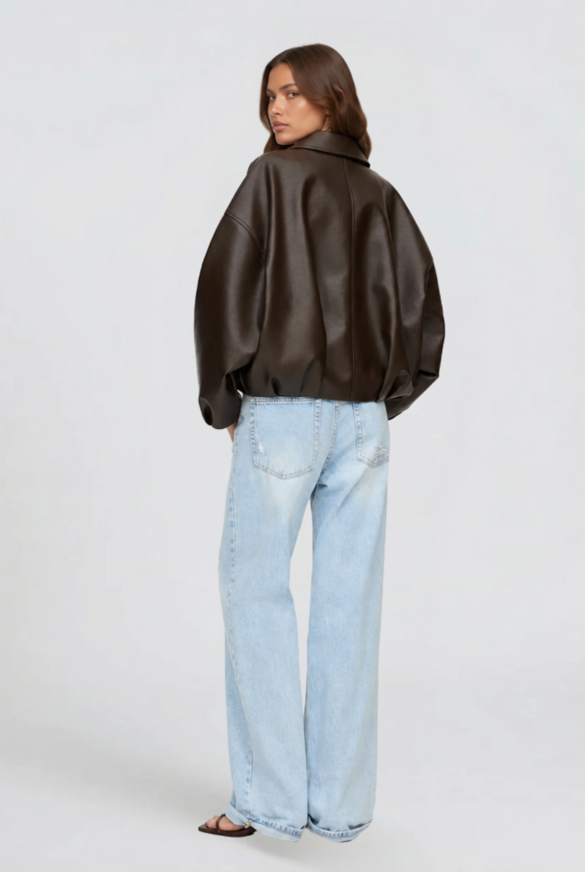 Dames oversized leatherlook bomberjack met ritssluiting