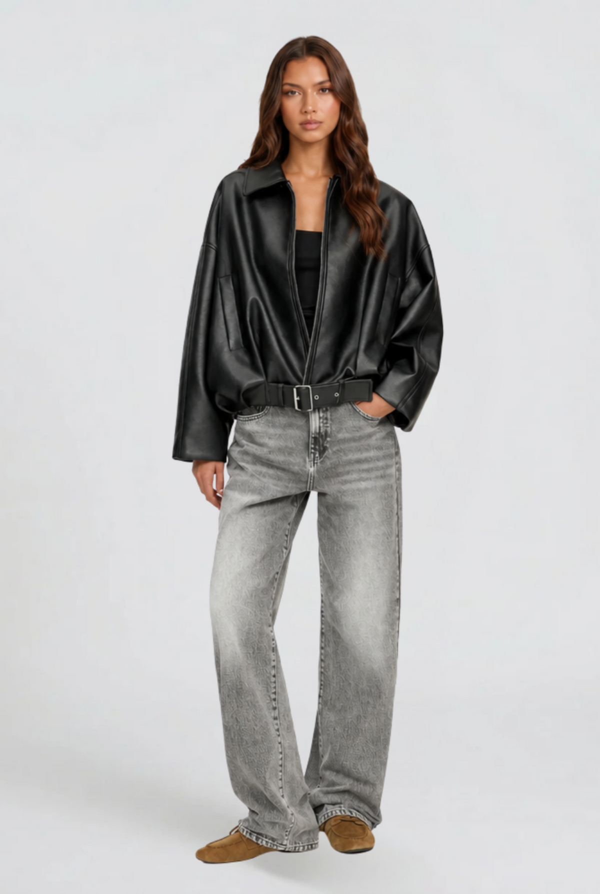 Dames oversized leatherlook bomberjack met ritssluiting