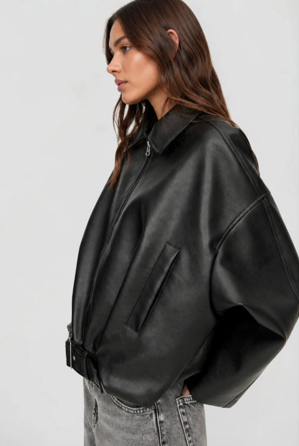 Dames oversized leatherlook bomberjack met ritssluiting
