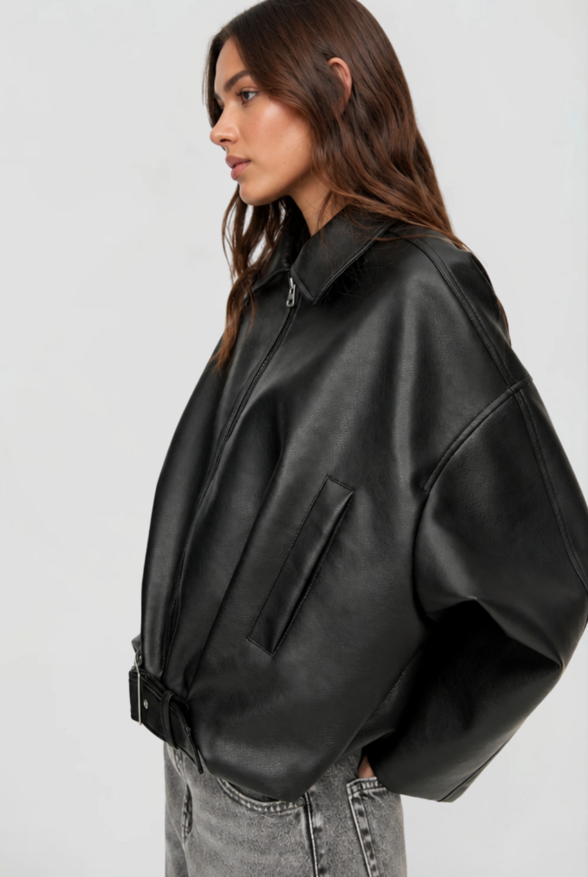 Dames oversized leatherlook bomberjack met ritssluiting