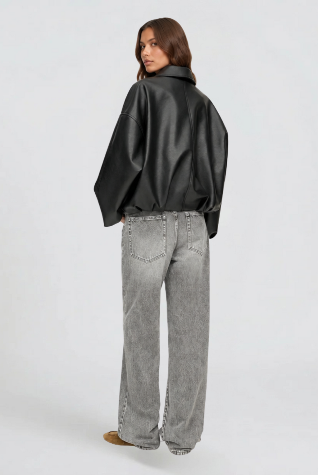 Dames oversized leatherlook bomberjack met ritssluiting