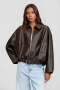 Dames oversized leatherlook bomberjack met ritssluiting