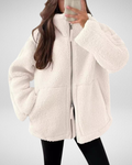 Dames oversized teddyjas met rits en steekzakken