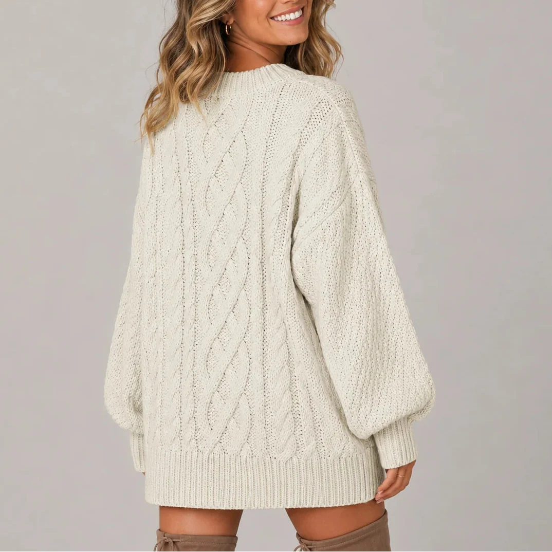 Dames oversized trui als jurk met kabelpatroon