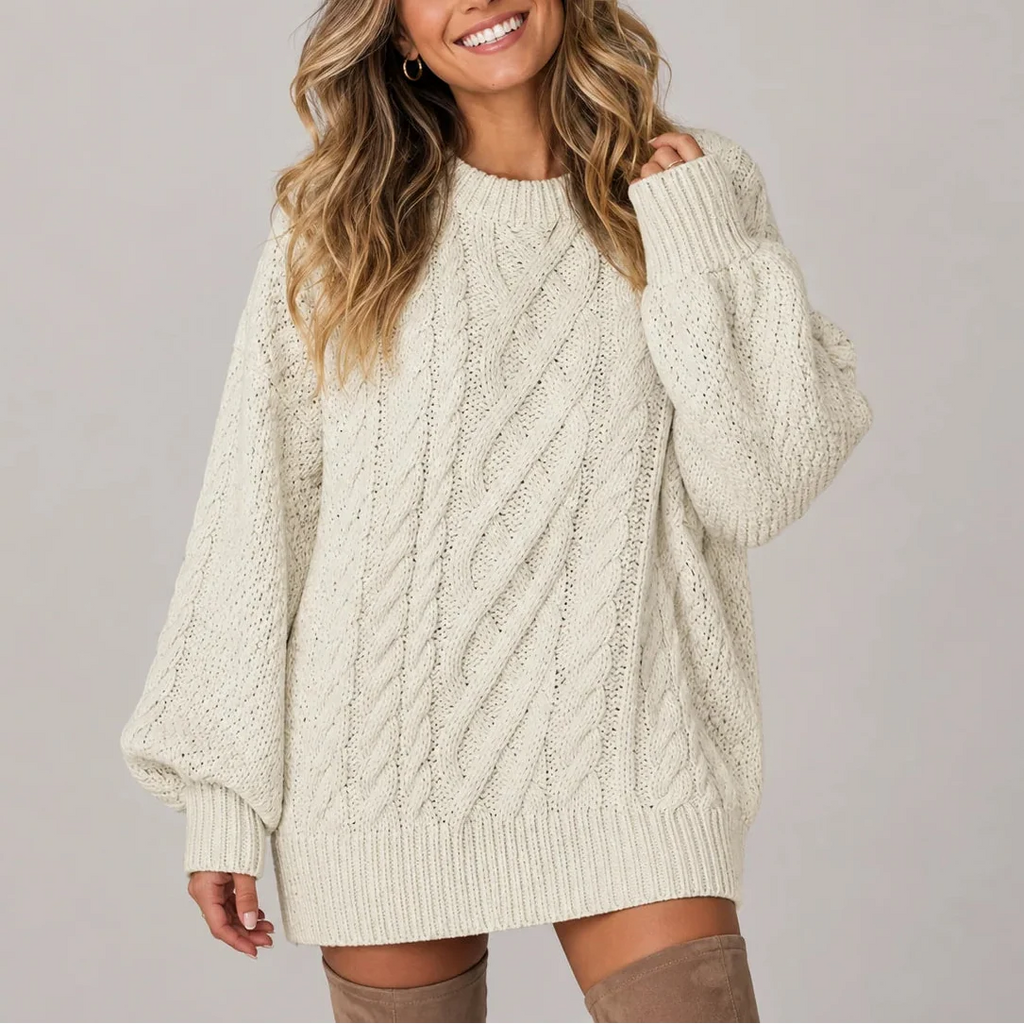 Dames oversized trui als jurk met kabelpatroon
