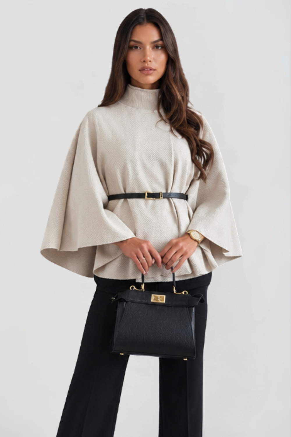 Dames oversized wollen winterjas met capemouwen
