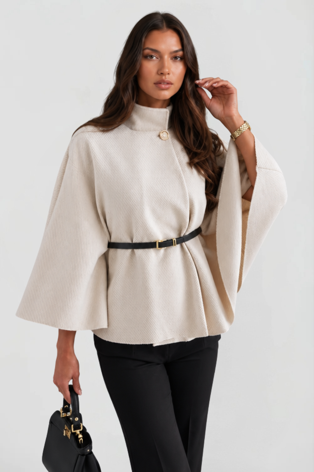 Dames oversized wollen winterjas met capemouwen