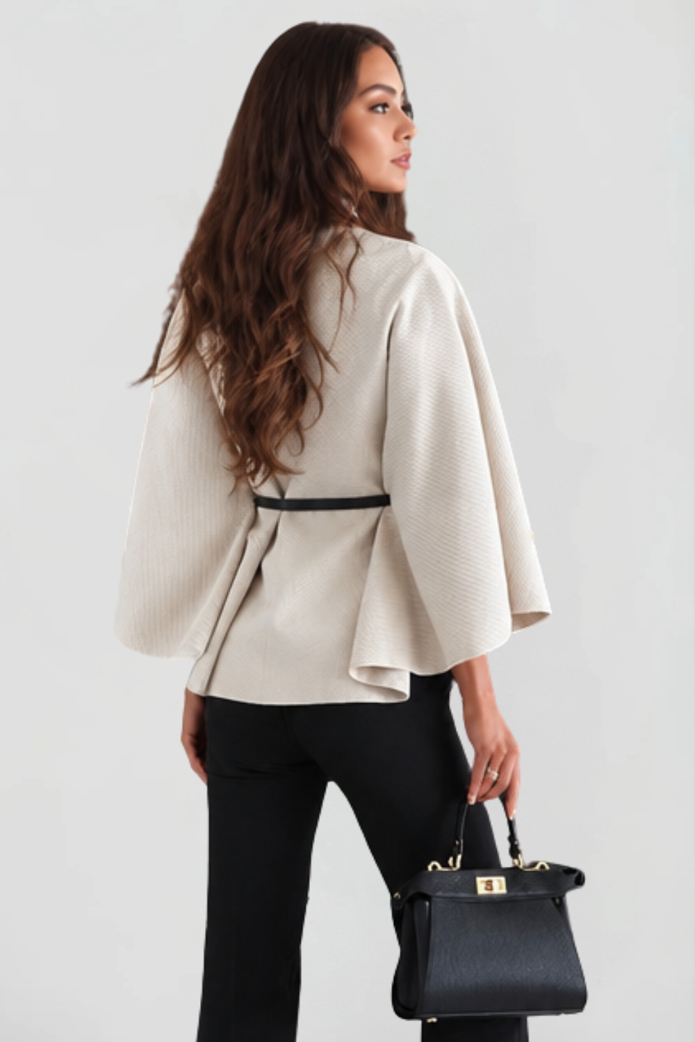 Dames oversized wollen winterjas met capemouwen