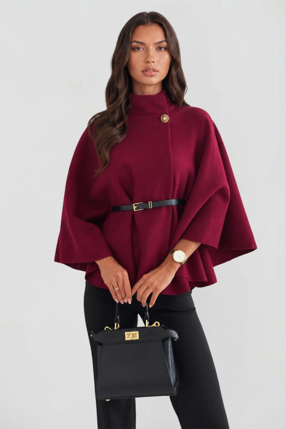 Dames oversized wollen winterjas met capemouwen