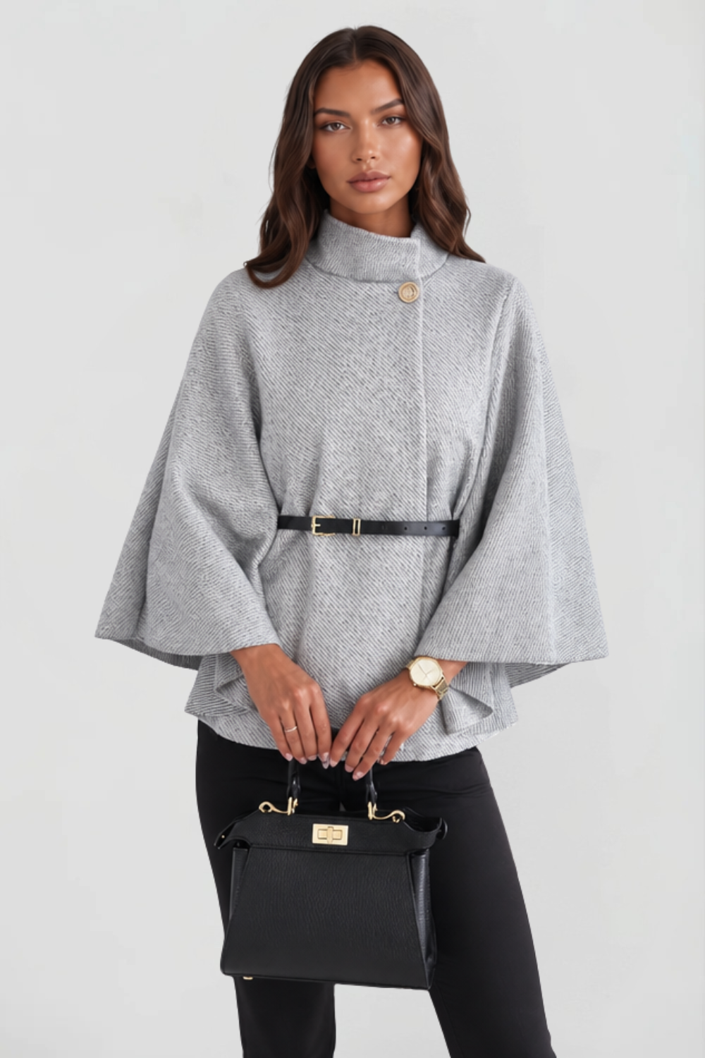 Dames oversized wollen winterjas met capemouwen