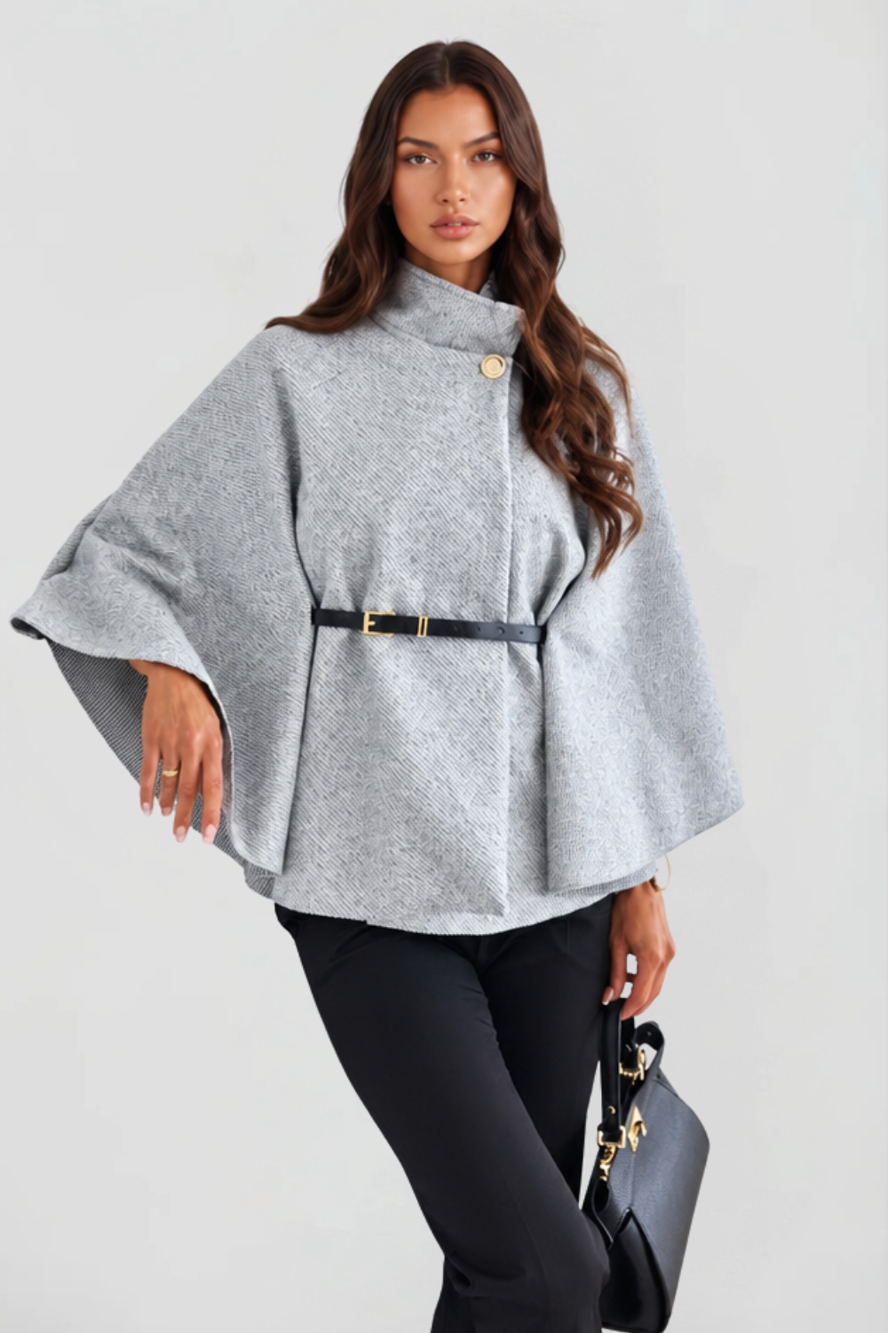 Dames oversized wollen winterjas met capemouwen
