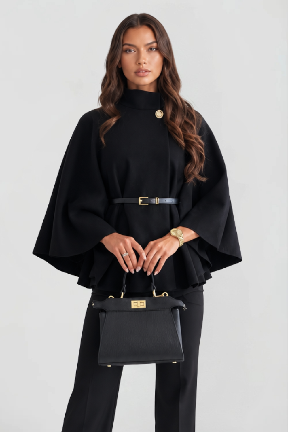 Dames oversized wollen winterjas met capemouwen