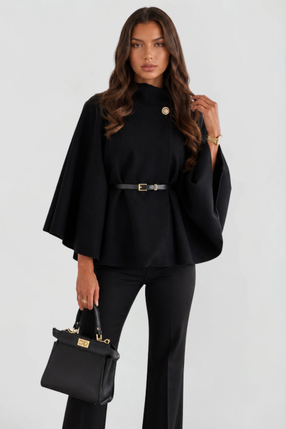Dames oversized wollen winterjas met capemouwen