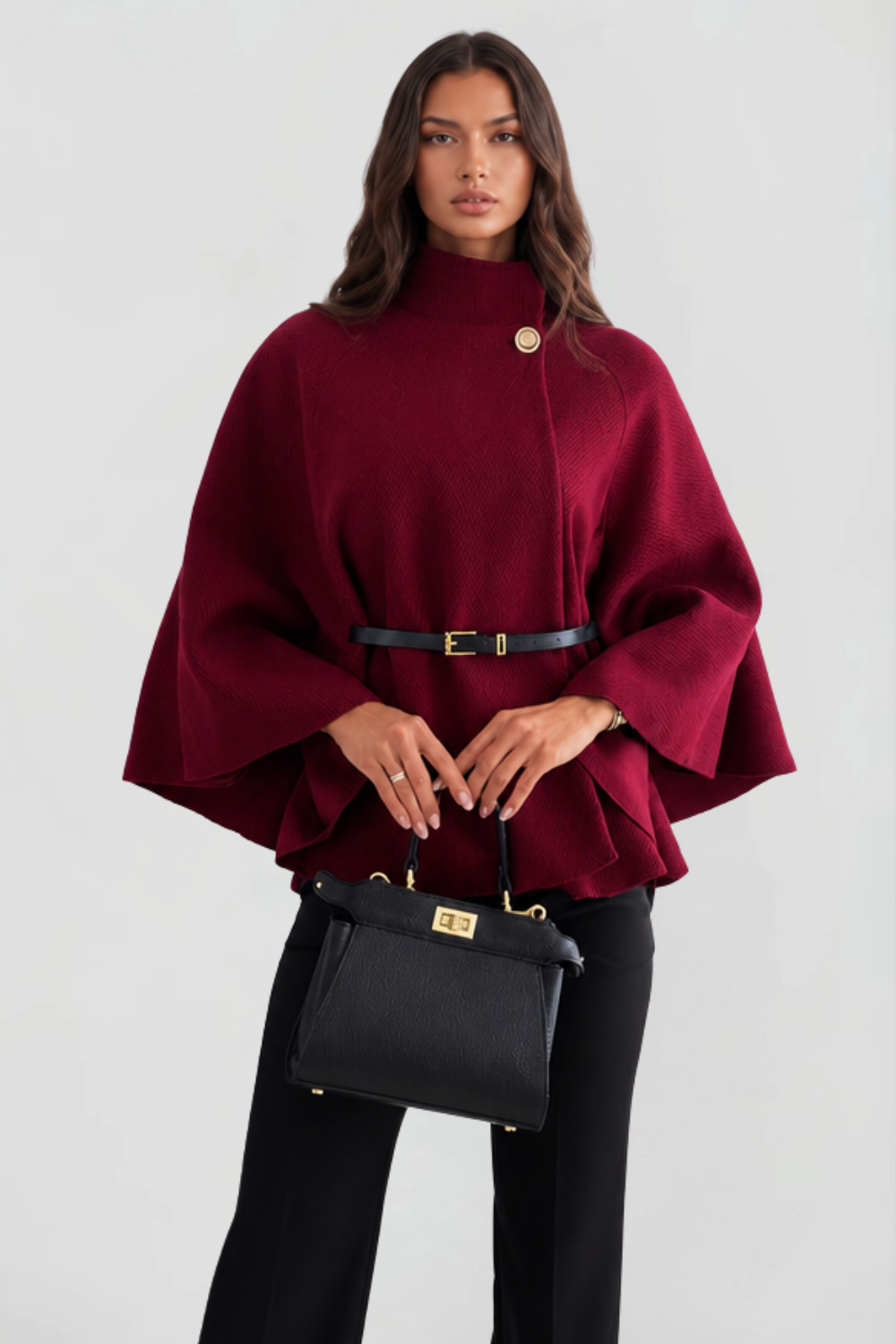 Dames oversized wollen winterjas met capemouwen
