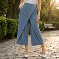 Dames overslag pantalon met hoge taille en wijde pijpen