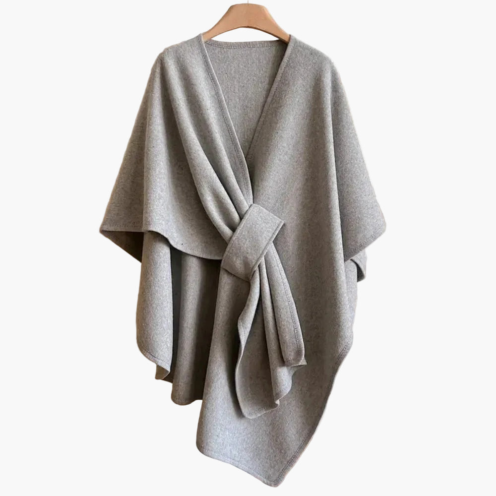 Dames poncho sjaal met V-hals en korte wijde mouwen