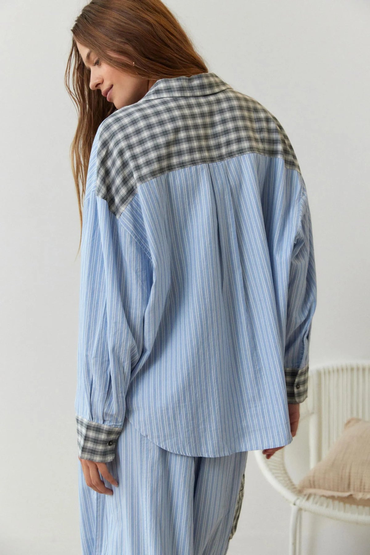 Dames pyjama met ruitdetails en lange mouwen