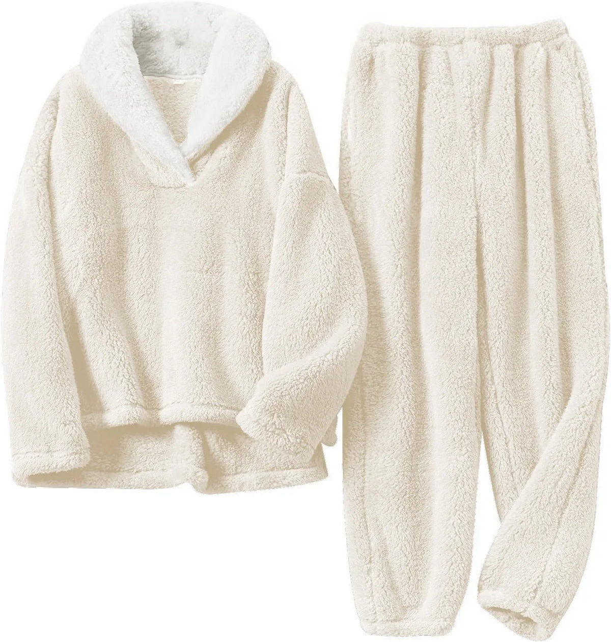 Dames pyjama set met teddystructuur en sjaalkraag