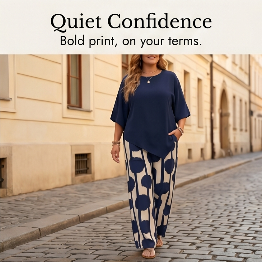 Dames tweedelige set met asymmetrische top en wijde broek