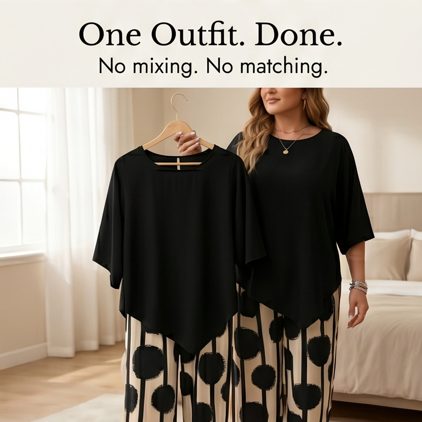 Dames tweedelige set met asymmetrische top en wijde broek