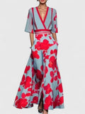 Dames tweedelige set met wikkeltop en wijde broek