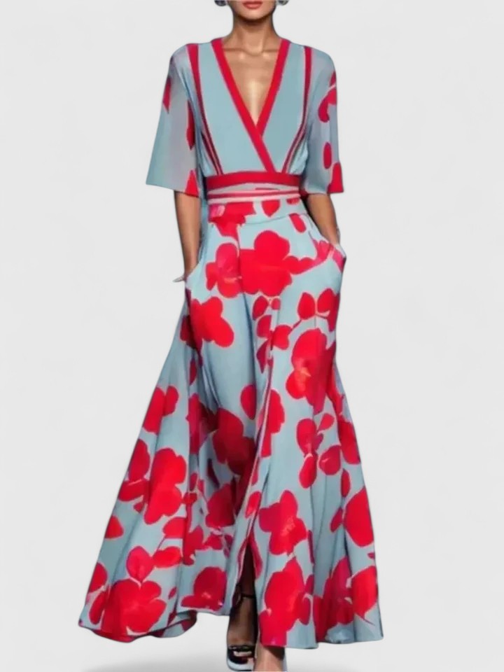 Dames tweedelige set met wikkeltop en wijde broek