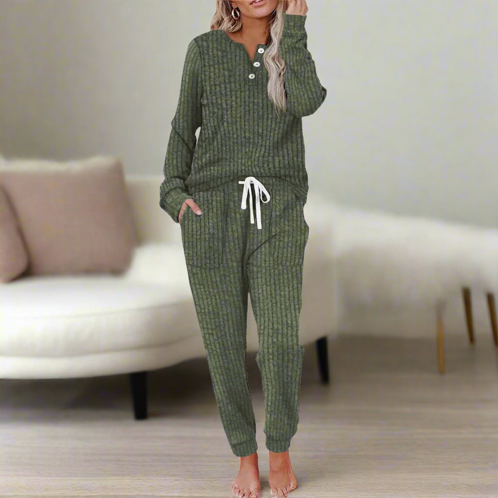 Dames warme tweedelige loungeset met top en broek