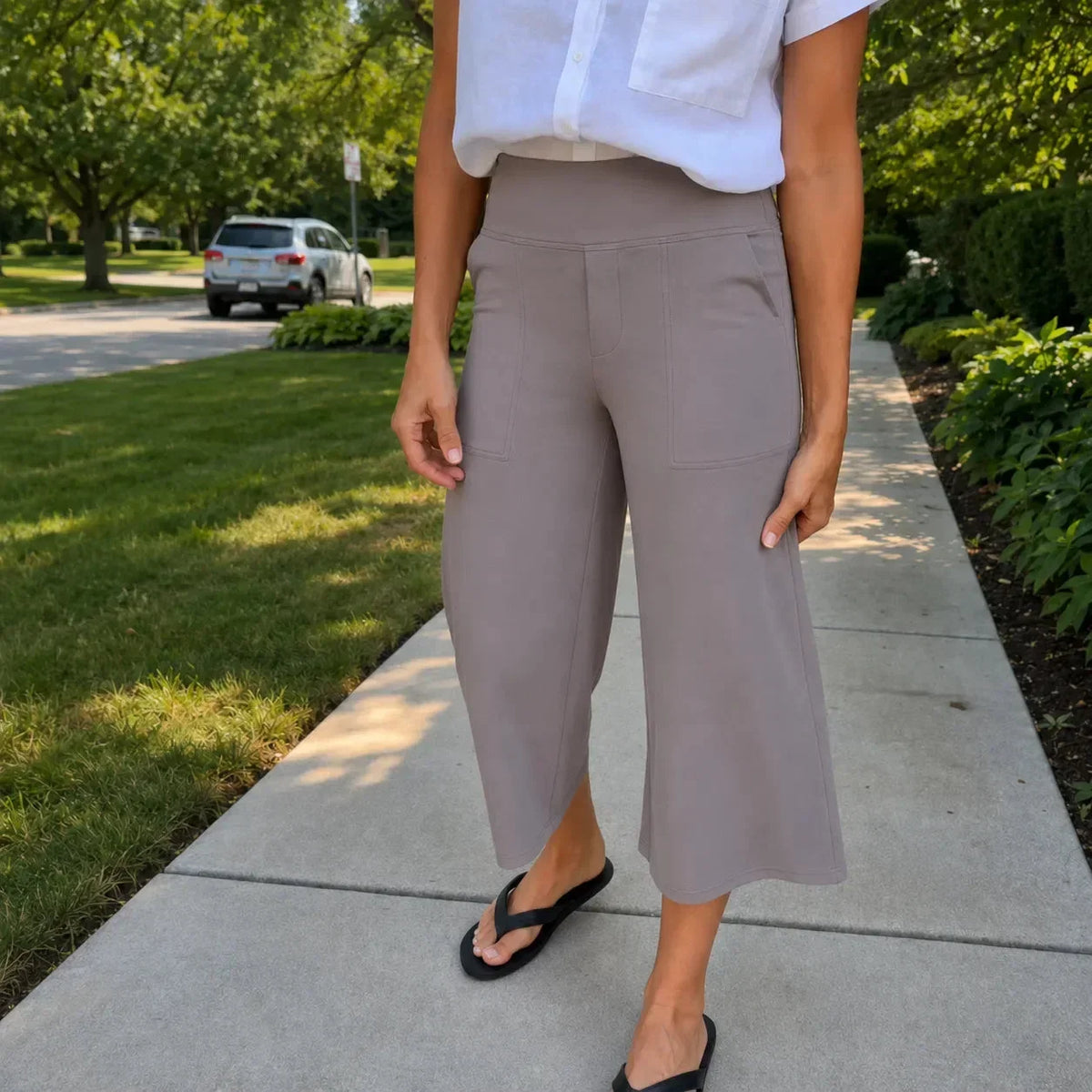 Dames wijde broek met hoge taille en diepe zakken