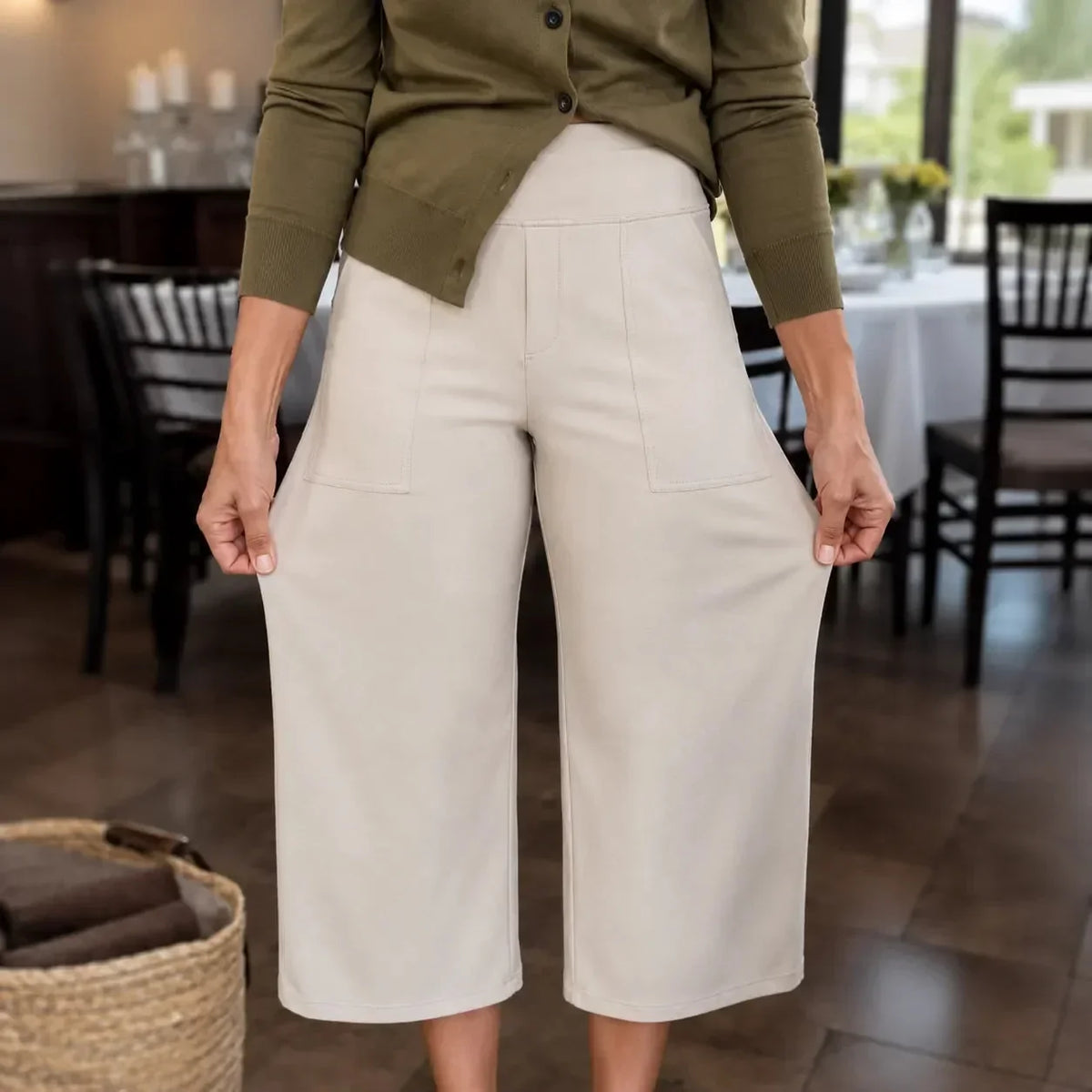 Dames wijde broek met hoge taille en diepe zakken
