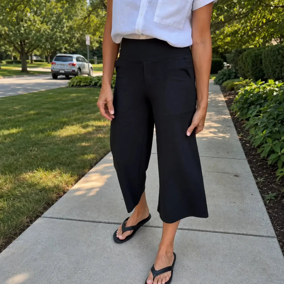 Dames wijde broek met hoge taille en diepe zakken