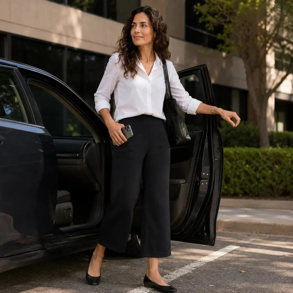 Dames wijde broek met hoge taille en diepe zakken