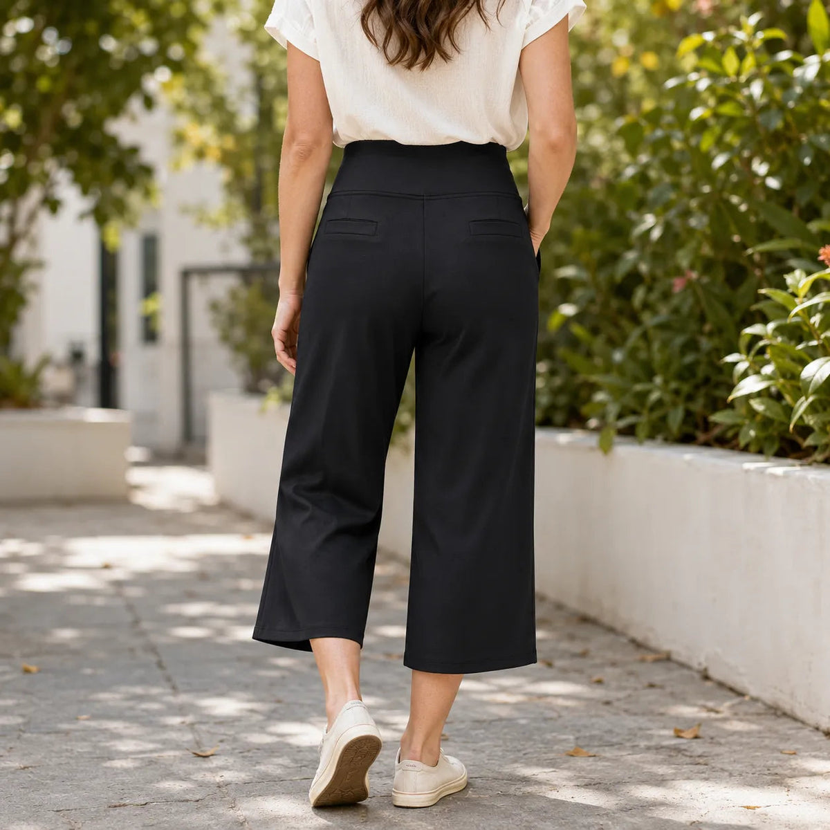 Dames wijde broek met hoge taille en diepe zakken
