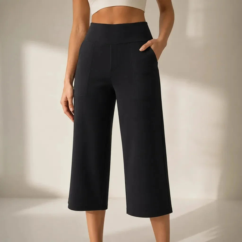 Dames wijde broek met hoge taille en diepe zakken