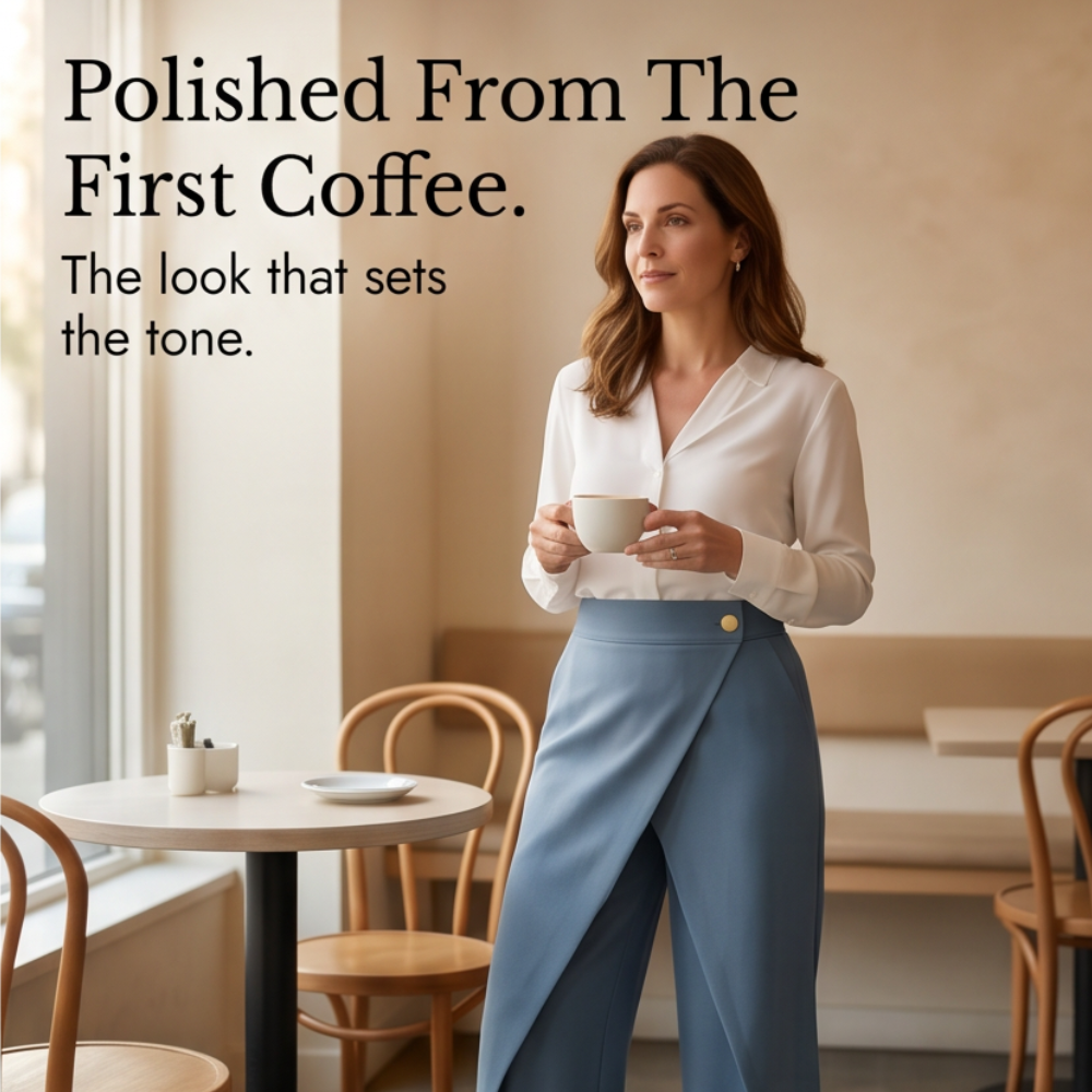 Dames wijde pantalon met overslag en hoge taille