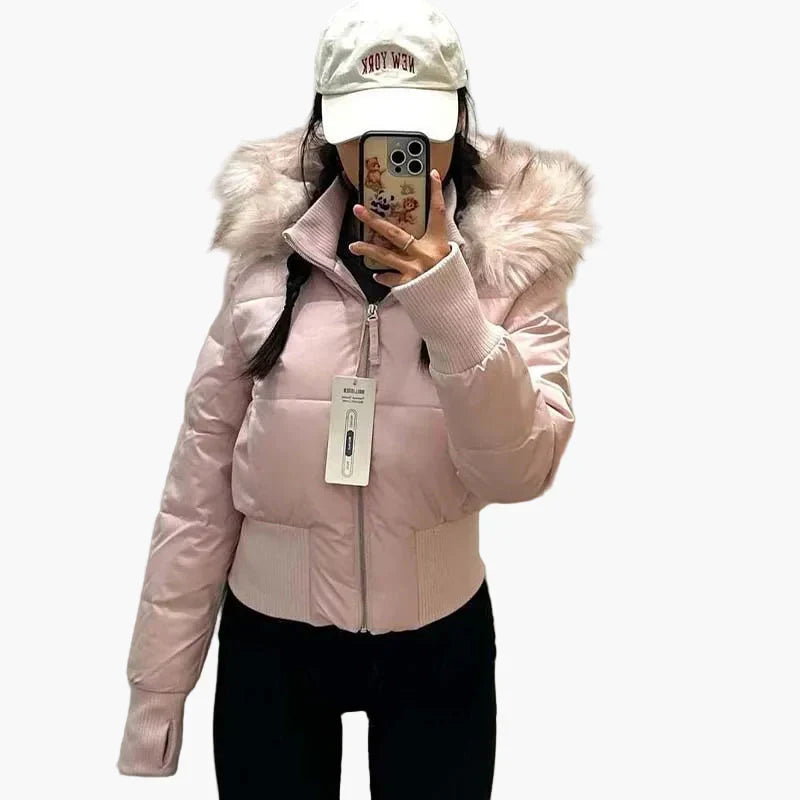 Dames winterjas met capuchon en bontlook