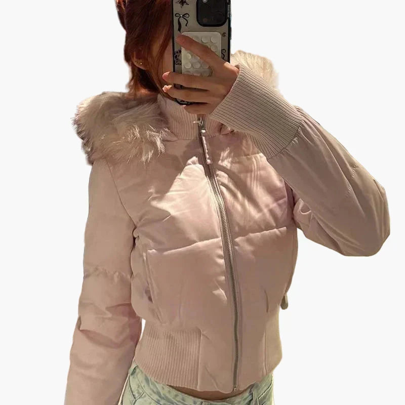 Dames winterjas met capuchon en bontlook