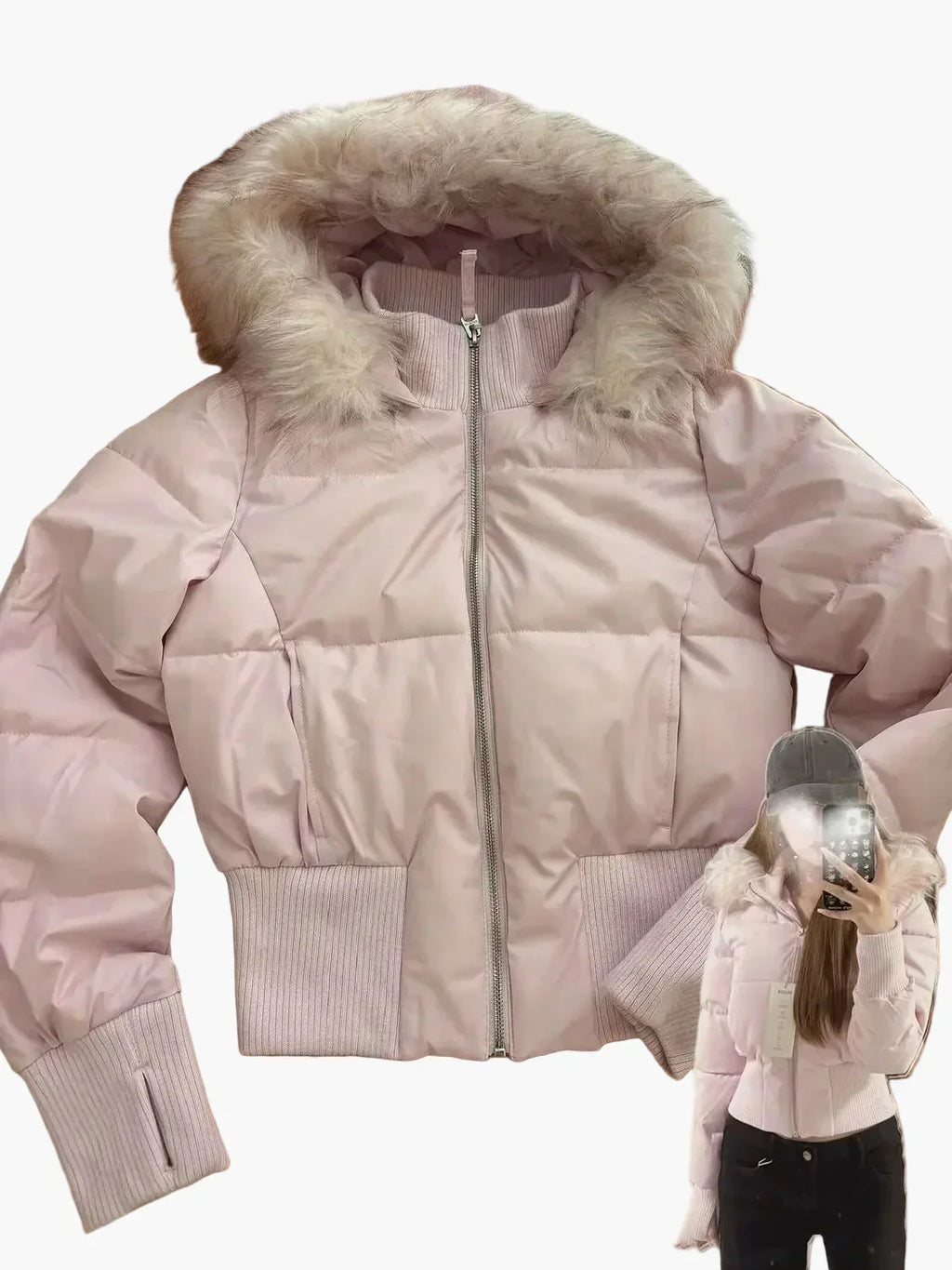 Dames winterjas met capuchon en bontlook