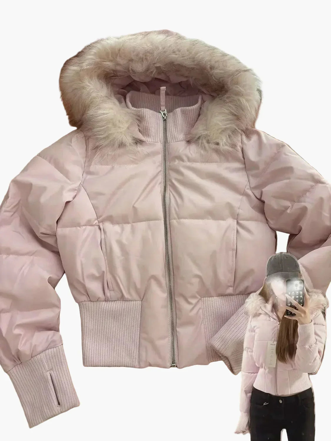 Dames winterjas met capuchon en bontlook
