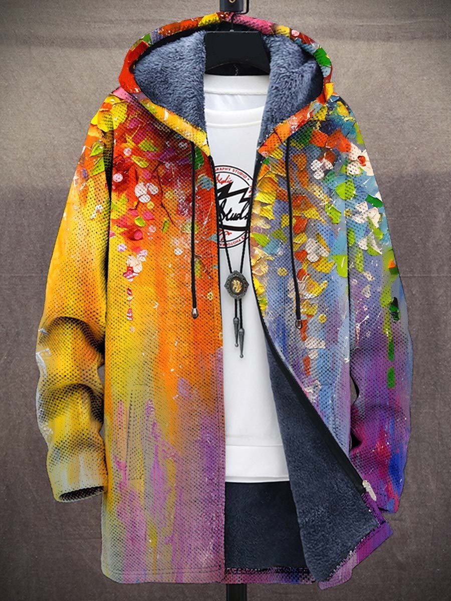 Heren bedrukte hoodie met fleecevoering en oversized pasvorm