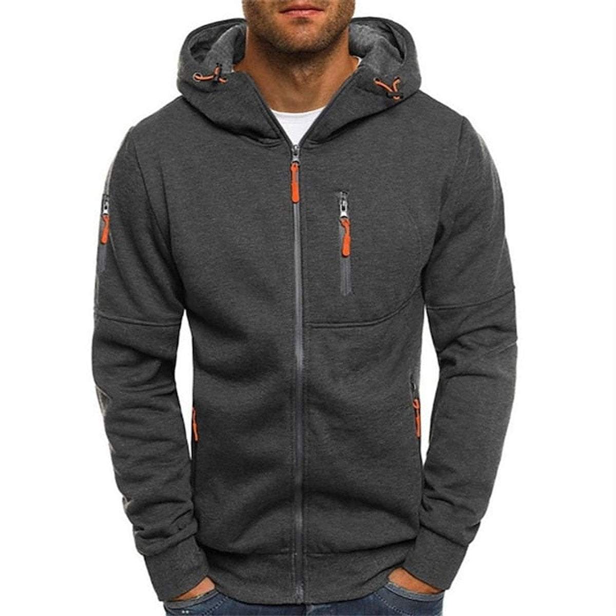 Heren fleece hoodie met rits en gevoerde capuchon