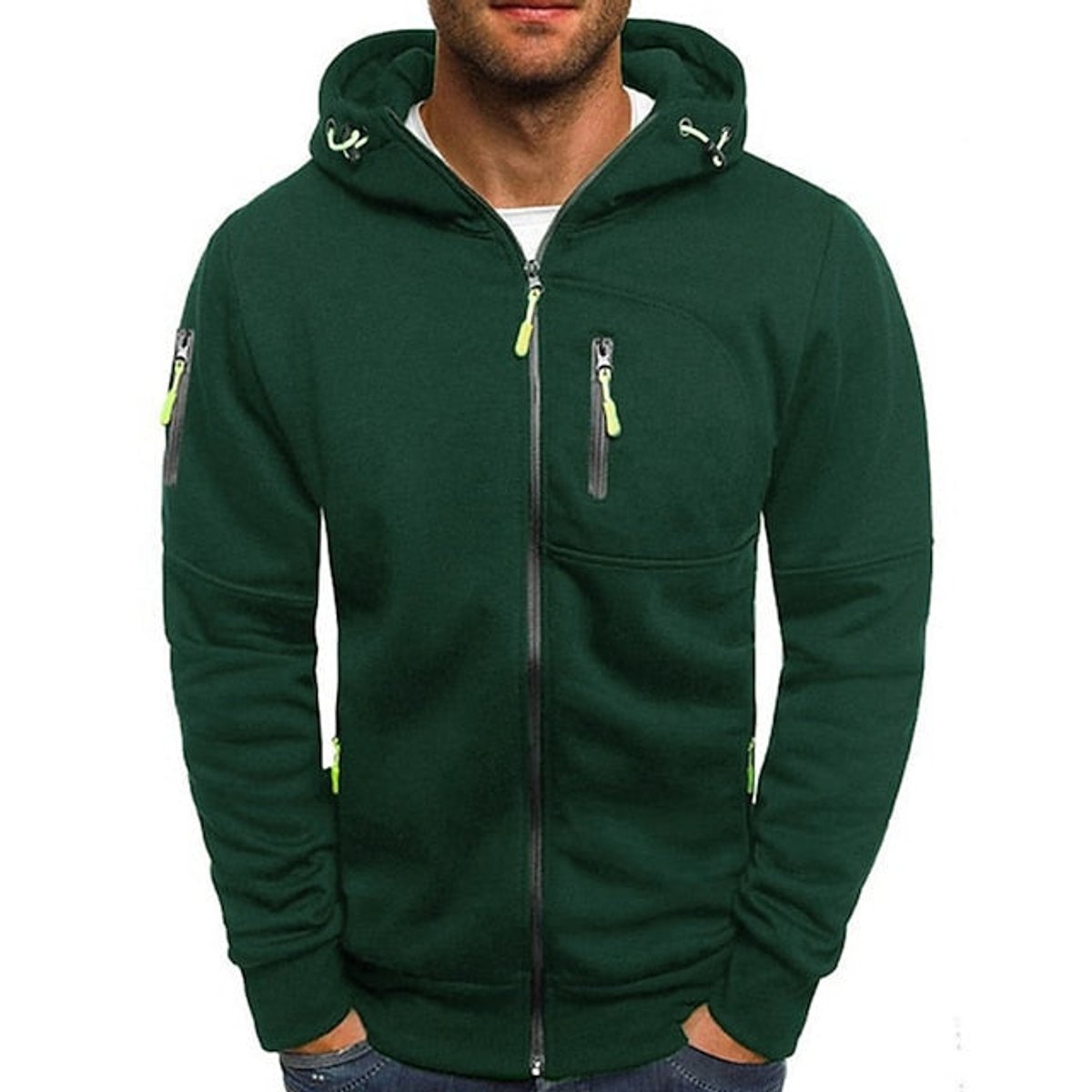 Heren fleece hoodie met rits en gevoerde capuchon