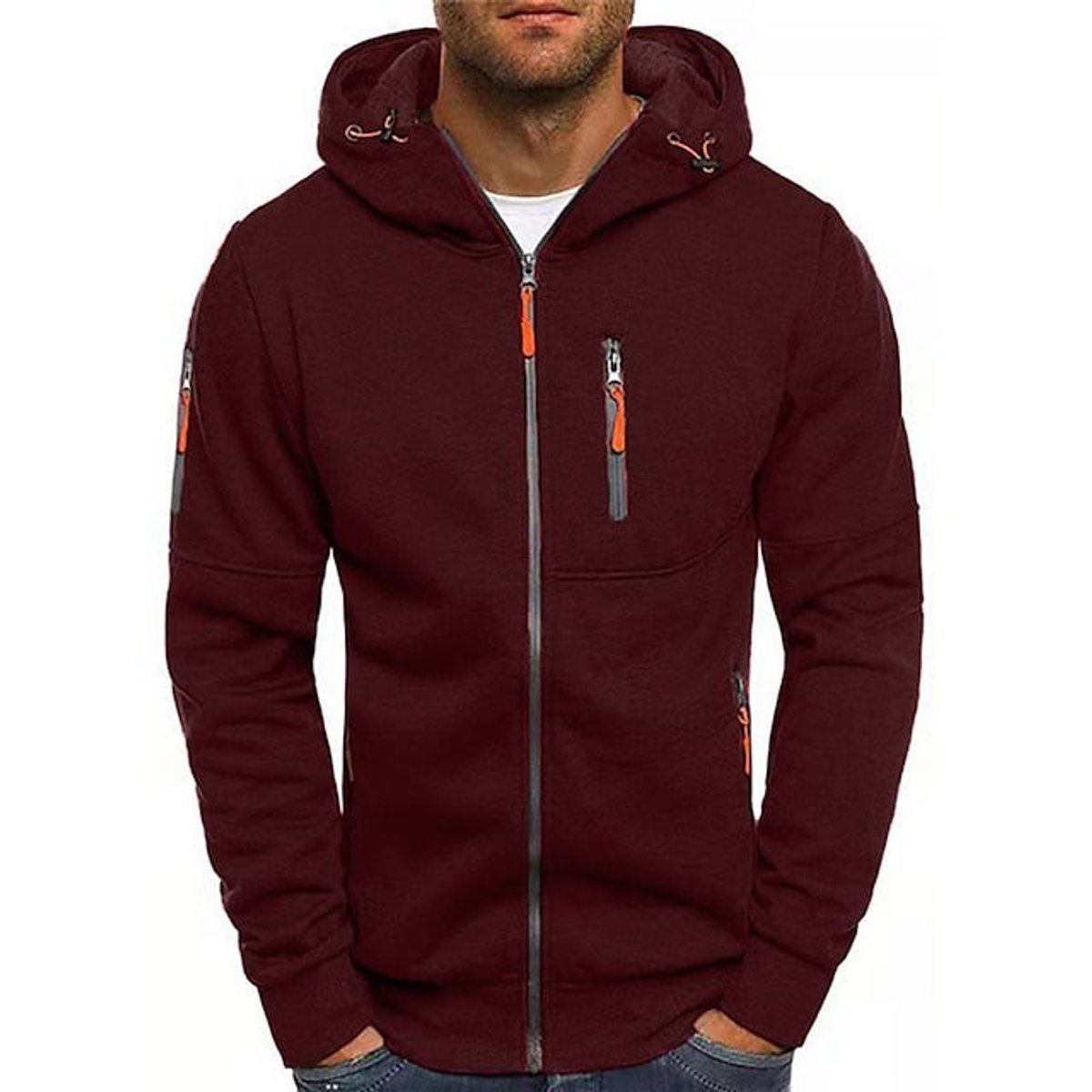 Heren fleece hoodie met rits en gevoerde capuchon