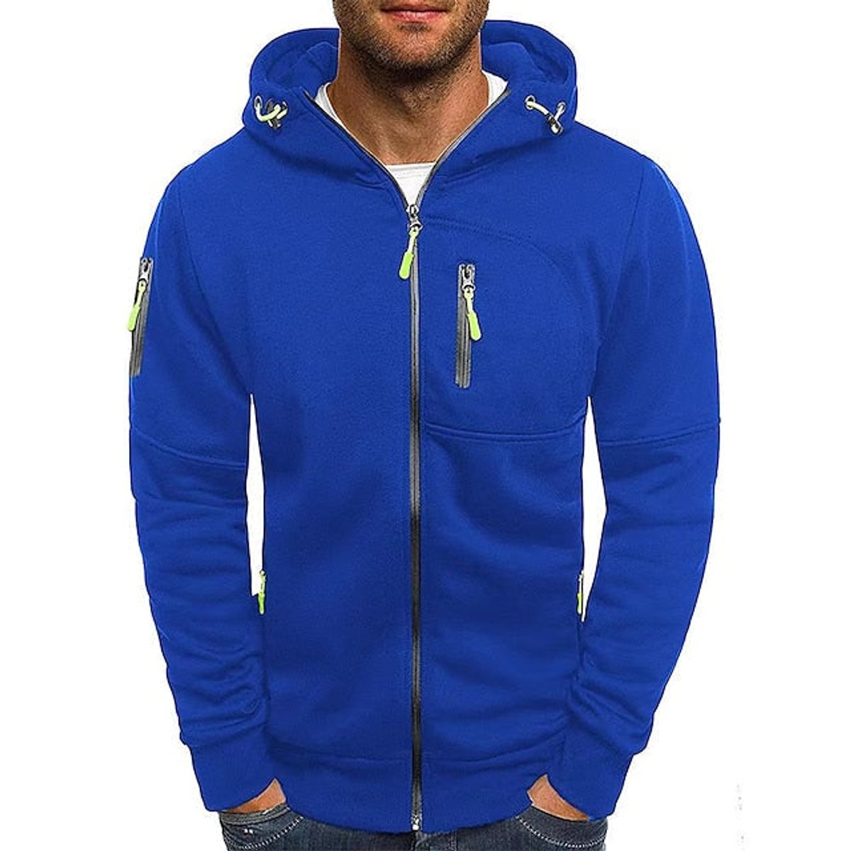 Heren fleece hoodie met rits en gevoerde capuchon